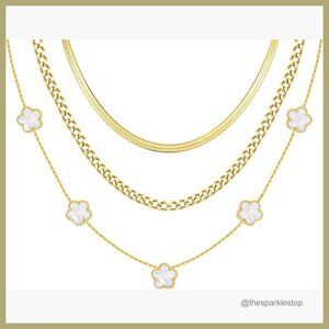 Gold Plated Layered Necklace Set 3Pcs Stainless Steel Chains
